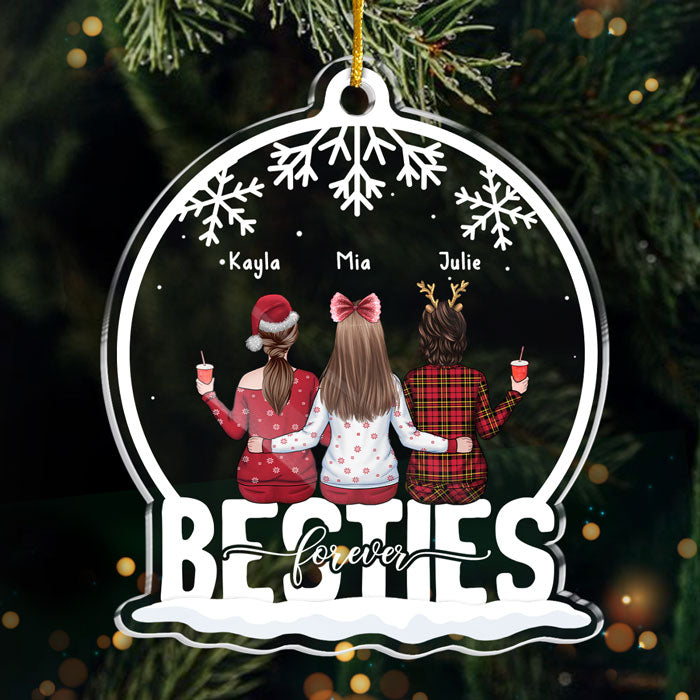 Sisters Forever - Bestie Personalized Custom Ornament - Acrylic Snow Globe Shaped - Christmas Gift For Best Friends, BFF, Sisters
