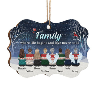 Family Where Life Begins And Love Never Ends - Personalized Custom Benelux Shaped Wood Christmas Ornament - Gift For Family, Christmas Gift