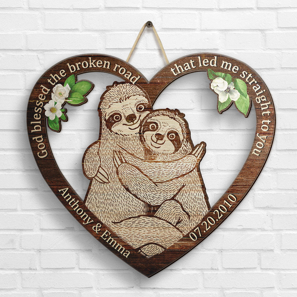 Sloth Couple From Our First Kiss - Personalized Shaped Wood Sign - Gif -  Pawfect House