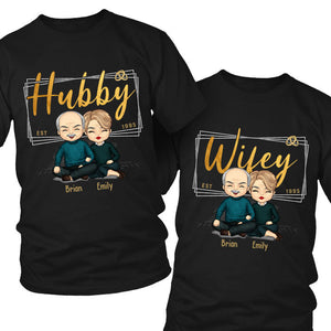 Hubby & Wifey Est Year - Personalized Matching Couple T-Shirt - Gift For Couple, Husband Wife, Anniversary, Engagement, Wedding, Marriage Gift