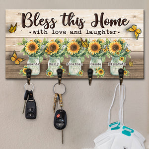 Bless This Home With Love And Laughter - Personalized Key Hanger, Key Holder - Gift For Family