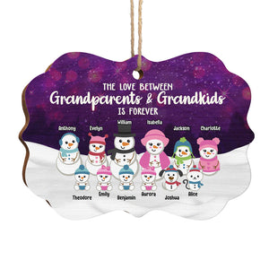 The Love Between Grandparents & Grandchildren Snowman - Personalized Custom Benelux Shaped Wood Christmas Ornament - Gift For Grandparents, Christmas Gift
