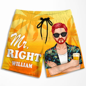 Mr. Right & Mrs. Always Right - Personalized Couple Beach Shorts - Gift For Couples, Husband Wife