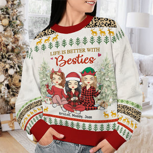 Life Is Better With Besties - Bestie Personalized Custom Ugly Sweatshirt - Unisex Wool Jumper - Christmas Gift For Best Friends, BFF, Sisters