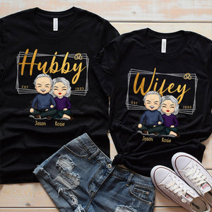 Hubby & Wifey Est Year - Personalized Matching Couple T-Shirt - Gift For Couple, Husband Wife, Anniversary, Engagement, Wedding, Marriage Gift
