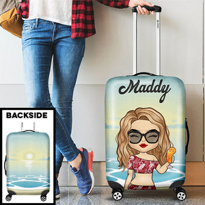 Chibi Tropical Summer Sunset - Personalized Luggage Cover - Gift For Bestie