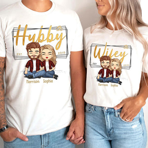 Hubby & Wifey Est Year - Personalized Matching Couple T-Shirt - Gift For Couple, Husband Wife, Anniversary, Engagement, Wedding, Marriage Gift
