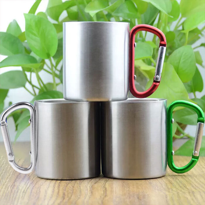 Customized Carabiner Handle Stainless Steel Mugs (10 Oz