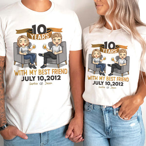 Many Years With My Best Friend - Personalized Matching Couple T-Shirt - Gift For Couple, Husband Wife, Anniversary, Engagement, Wedding, Marriage Gift