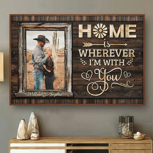 Home Is Wherever I'm With You - Upload Image, Gift For Couples - Personalized Horizontal Poster.