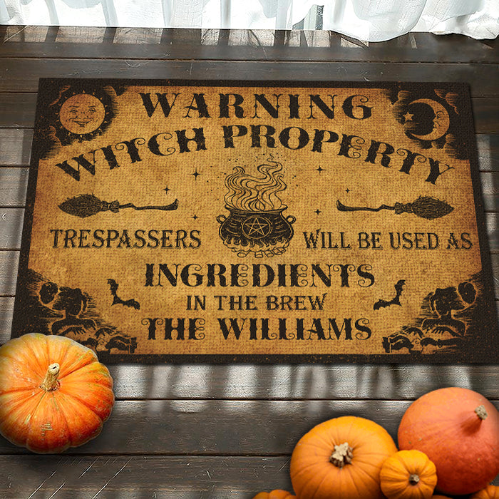 Warning Witch Property - Personalized Decorative Mat, Halloween Ideas..