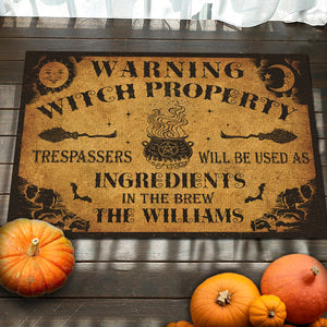 Warning Witch Property - Personalized Decorative Mat, Halloween Ideas..