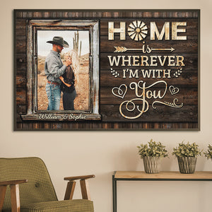 Home Is Wherever I'm With You - Upload Image, Gift For Couples - Personalized Horizontal Poster.