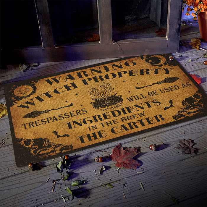 Warning Witch Property - Personalized Decorative Mat, Halloween Ideas..