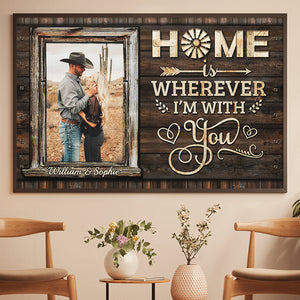 Home Is Wherever I'm With You - Upload Image, Gift For Couples - Personalized Horizontal Poster.