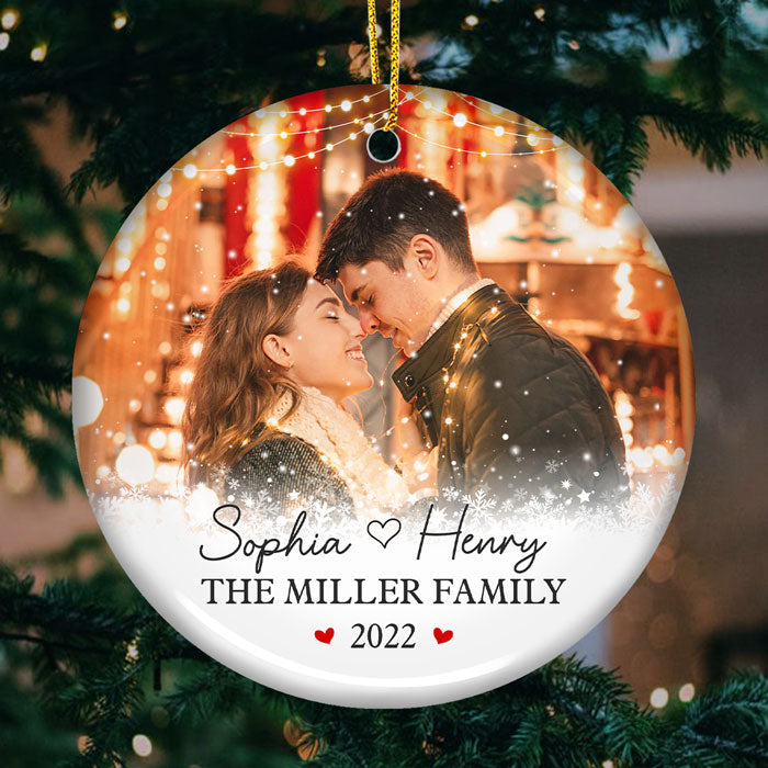 Our Love - Personalized Custom Round Shaped Ceramic Photo Christmas Ornament - Upload Image, Gift For Couple, Husband Wife, Anniversary, Engagement, Wedding, Marriage Gift, Christmas Gift