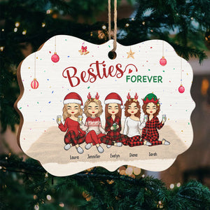 Forever Besties, Forever Young - Bestie Personalized Custom Ornament - Wood Benelux Shaped - Christmas Gift For Best Friends, BFF, Sisters
