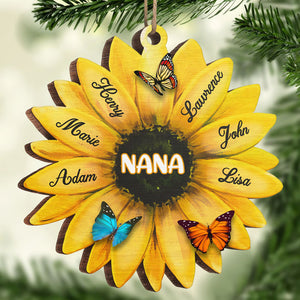 Little Sunshine Of Grandparents - Personalized Custom Sunflower Shaped Wood Christmas Ornament - Gift For Grandma, Grandparents, Christmas Gift