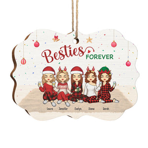 Forever Besties, Forever Young - Bestie Personalized Custom Ornament - Wood Benelux Shaped - Christmas Gift For Best Friends, BFF, Sisters