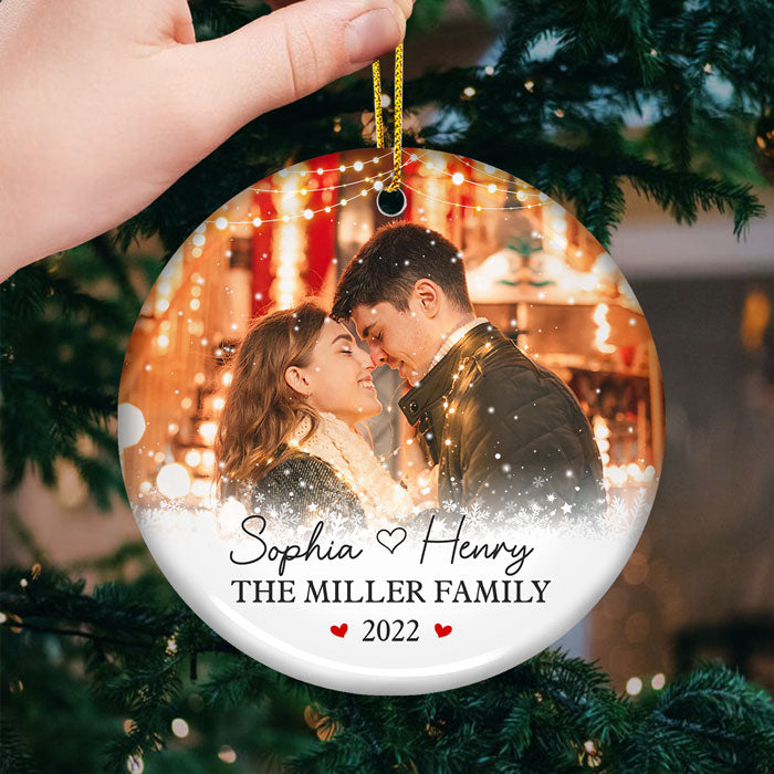 Our Love - Personalized Custom Round Shaped Ceramic Photo Christmas Ornament - Upload Image, Gift For Couple, Husband Wife, Anniversary, Engagement, Wedding, Marriage Gift, Christmas Gift