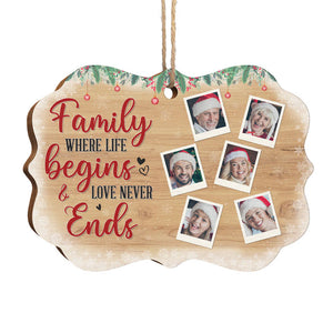 Family Life Begins And Love Never Ends - Personalized Custom Benelux Shaped Wood Christmas Ornament, Personalized Portrait Family Photo, Custom Photo Ornament - Upload Image, Gift For Family, Christmas Gift