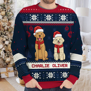 Christmas Dogs - Personalized Custom Unisex Ugly Christmas Sweatshirt, Wool Sweatshirt, All-Over-Print Sweatshirt - Gift For Dog Lovers, Pet Lovers, Christmas Gift