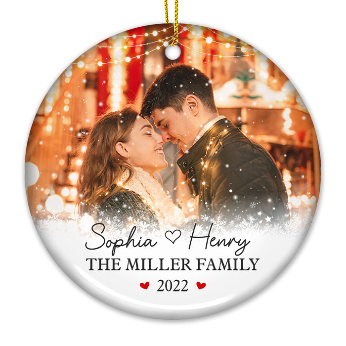 Our Love - Personalized Custom Round Shaped Ceramic Photo Christmas Ornament - Upload Image, Gift For Couple, Husband Wife, Anniversary, Engagement, Wedding, Marriage Gift, Christmas Gift