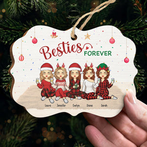 Forever Besties, Forever Young - Bestie Personalized Custom Ornament - Wood Benelux Shaped - Christmas Gift For Best Friends, BFF, Sisters