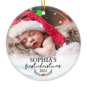 First Christmas 2022 - Personalized Custom Round Shaped Ceramic Photo Christmas Ornament - Upload Image, Gift For Family, Christmas Gift