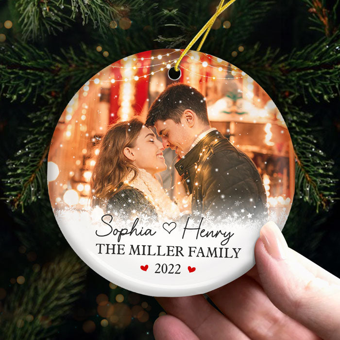 Our Love - Personalized Custom Round Shaped Ceramic Photo Christmas Ornament - Upload Image, Gift For Couple, Husband Wife, Anniversary, Engagement, Wedding, Marriage Gift, Christmas Gift