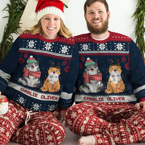 Christmas Cats - Personalized Custom Unisex Ugly Christmas Sweatshirt, Wool Sweatshirt, All-Over-Print Sweatshirt - Gift For Cat Lovers, Pet Lovers, Christmas Gift