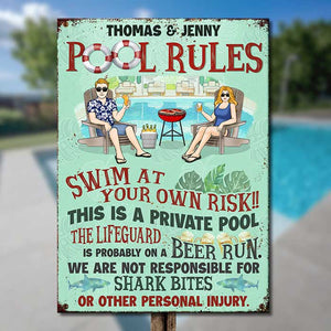 Family Private Pool Rules - Personalized Metal Sign - Gift For Couples, Husband Wife