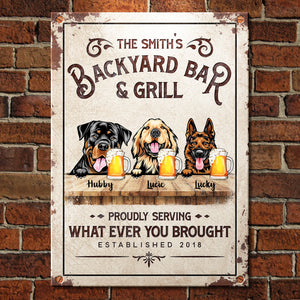 Backyard Bar & Grill - Funny Personalized Dog Metal Sign (WW).