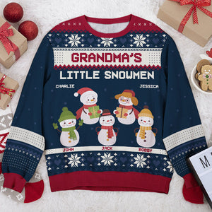 Grandma's Little Snowmen - Family Personalized Custom Ugly Sweatshirt - Unisex Wool Jumper - Christmas Gift For Grandma, Grandparents
