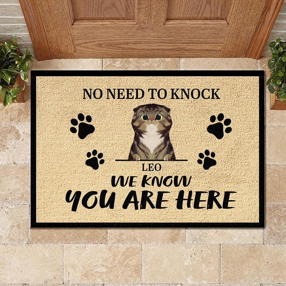 We Know You Are Here - Funny Personalized Cat Decorative Mat.