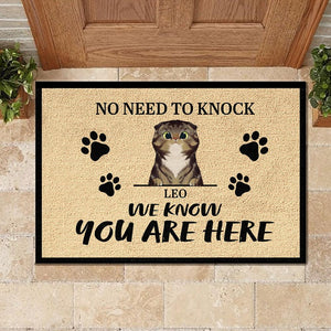 We Know You Are Here - Funny Personalized Cat Decorative Mat.