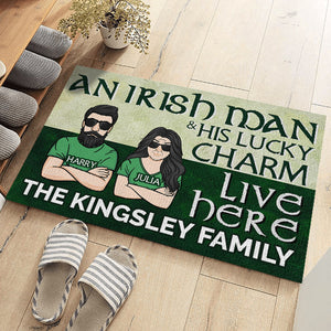 An Irish Man & His Lucky Charm Live Here - Gift For Couples, Husband Wife, St. Patrick's Day - Personalized Decorative Mat.