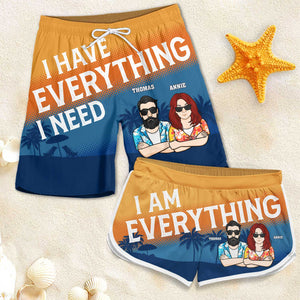 I'm Everything He Need - Personalized Couple Beach Shorts - Gift For Couples, Husband Wife