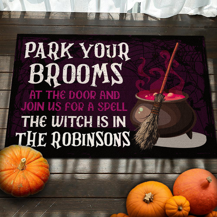 Park Your Brooms At The Door - Personalized Decorative Mat, Halloween Ideas..