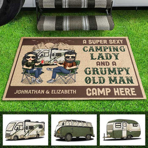 A Freaking Awesome Couple Camp Here - Personalized Decorative Mat - Gift For Camping Lovers