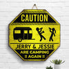 Camping Caution - Personalized Shaped Wood Sign - Gift For Camping Lovers