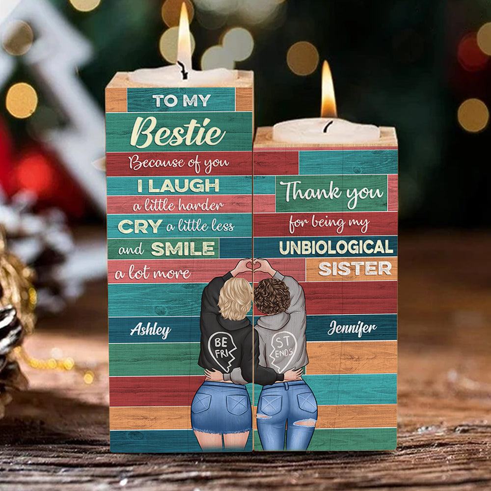 Because Of You I Smile A Lot More - Gift For Bestie - Personalized Candle Holder.