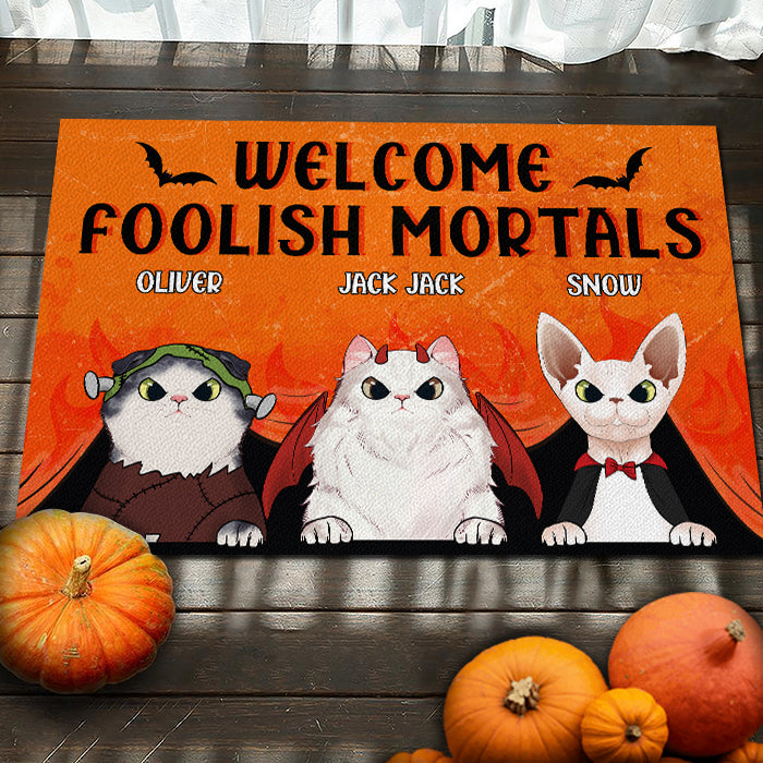Welcome Foolish Mortals - Cats Halloween - Personalized Decorative Mat.