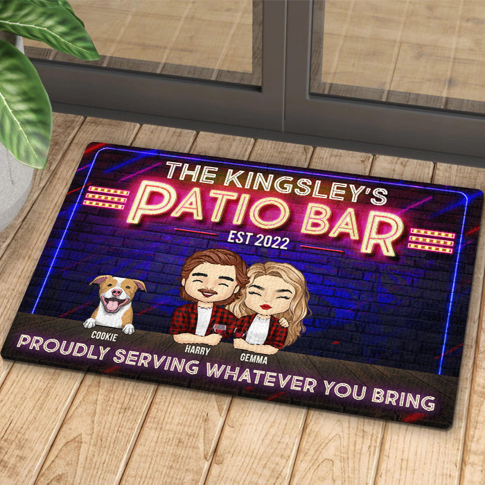 Proudly Serving Whatever You Bring - Gift For Couples, Husband Wife, Personalized Decorative Mat.