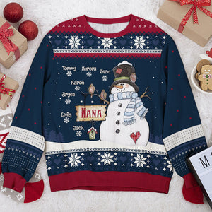 Grandma Snowman & Her Little Snowflakes - Family Personalized Custom Ugly Sweatshirt - Unisex Wool Jumper - Christmas Gift For Grandma, Grandparents