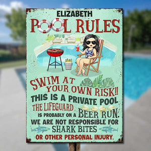 The Pool Rules - Personalized Metal Sign - Gift For Couples, Husband Wife