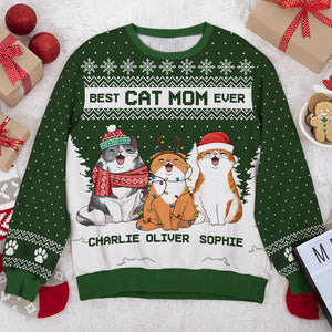 Merry Christmas Best Cat Mom Cat Dad - Cat Personalized Custom Ugly Sweatshirt - Unisex Wool Jumper - Christmas Gift For Pet Owners, Pet Lovers