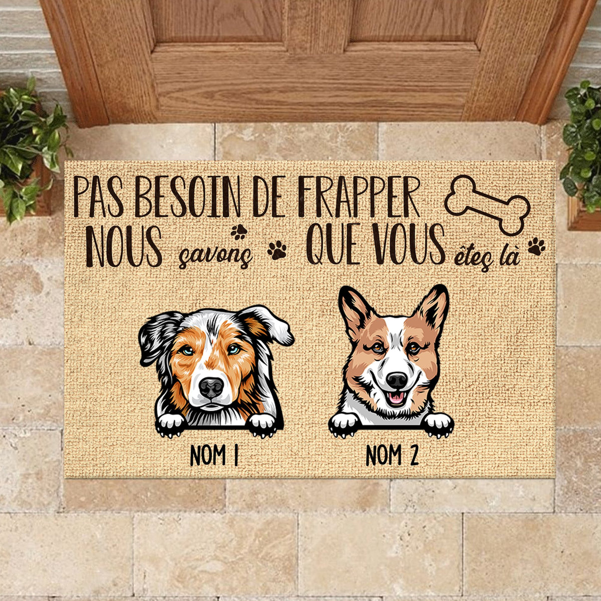 Pas besosin de frapper French - Funny Personalized Dog Decorative Mat.