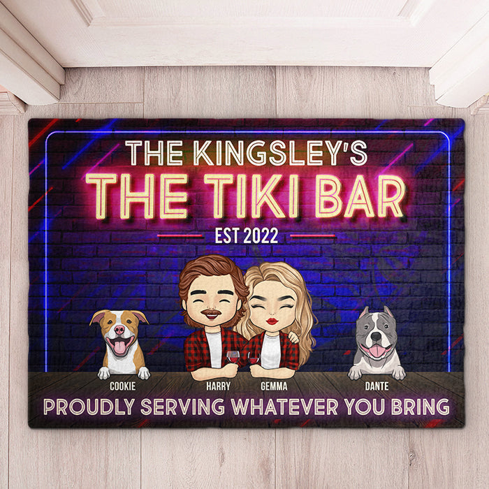 Proudly Serving Whatever You Bring - Gift For Couples, Husband Wife, Personalized Decorative Mat.