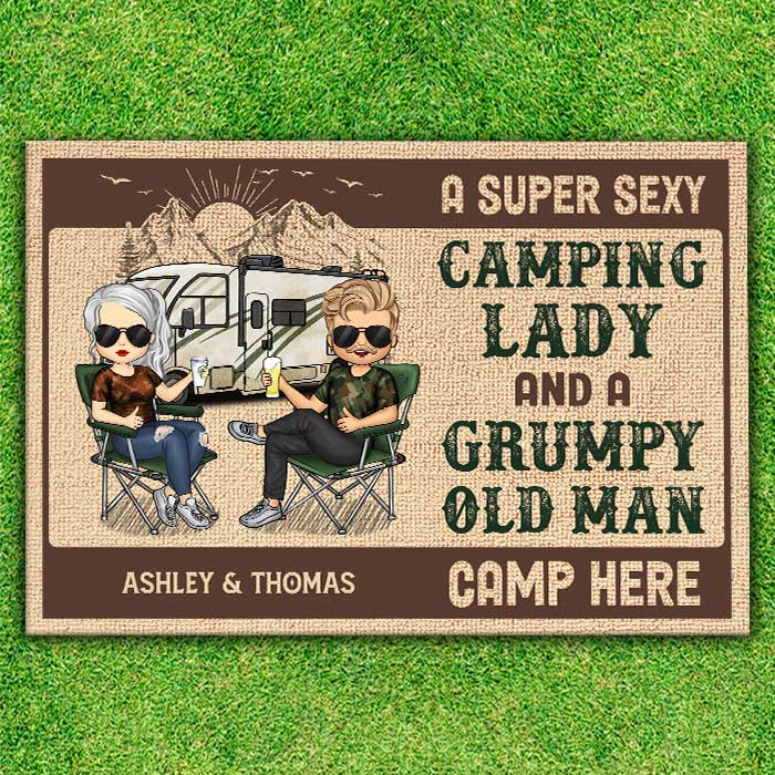 A Freaking Awesome Couple Camp Here - Personalized Decorative Mat - Gift For Camping Lovers